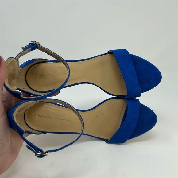 Zara Women's Blue Strappy Heels Gold Stiletto Size 36 (US 5.5-6) Party Shoes - Picture 9 of 11